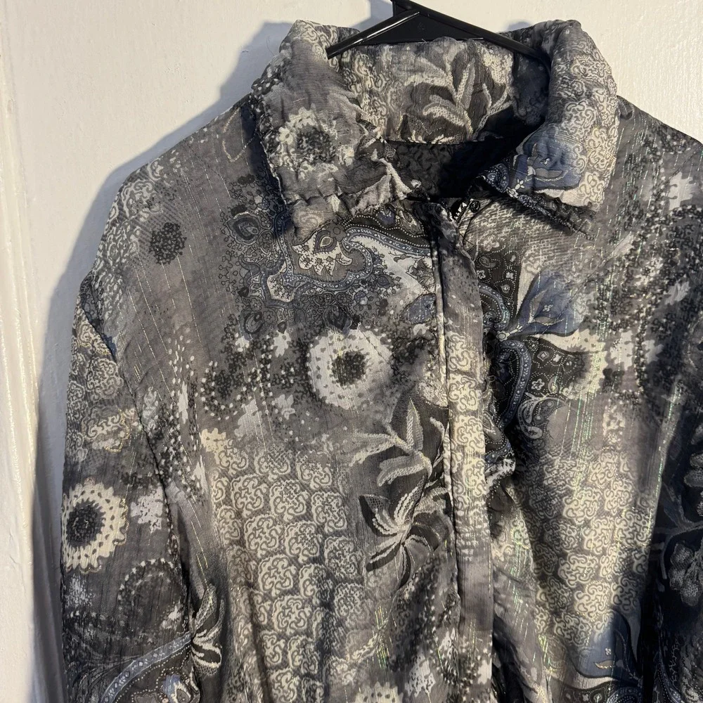 Vtg Y2K UbU Reversible Paisley Zip Jacket Metallic Floral Abstract Retro Silvr L